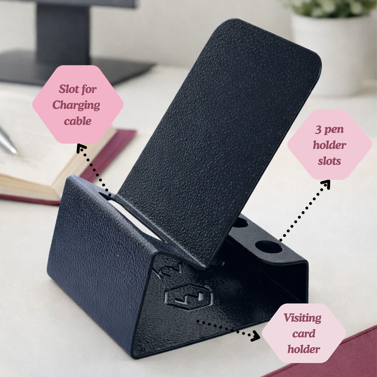 Phone holder with pen stand (Black)