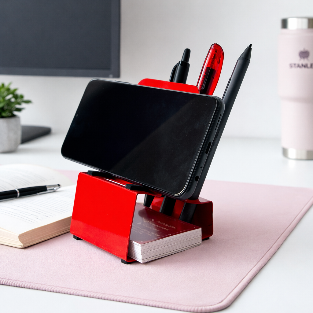 Phone holder with Pen stand (Red)